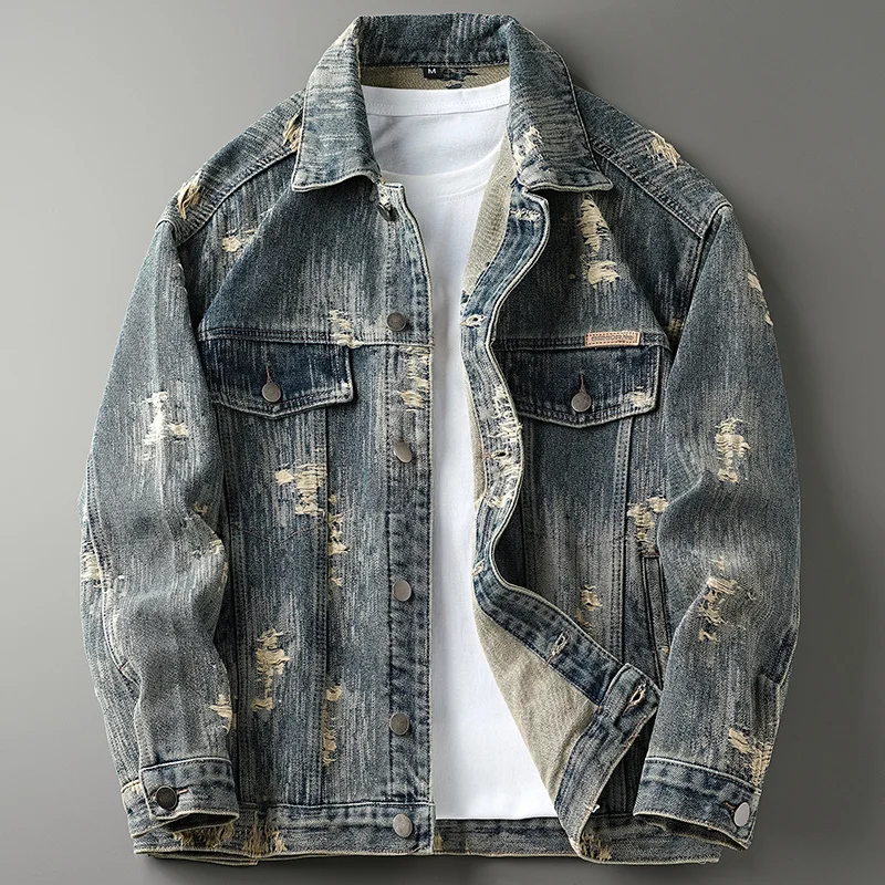 

Мужская джинсовая куртка Point Dominance: Новинка весна-осень, американский кэжуал, свободный крой, модный ретро-стиль, премиум-качество, верхняя одежда