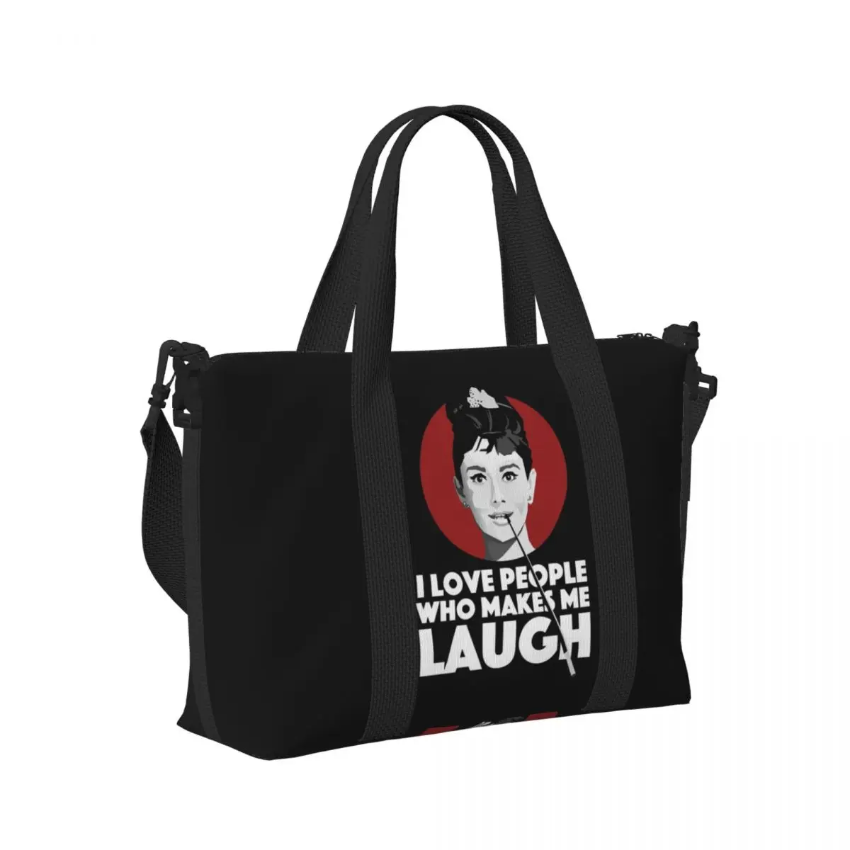

I Love People Who Makes Me Laugh Audrey Hepburn Beach Travel Bag Tote Bags for Gym Yoga Women Shopping Duffle Shoulder Bag