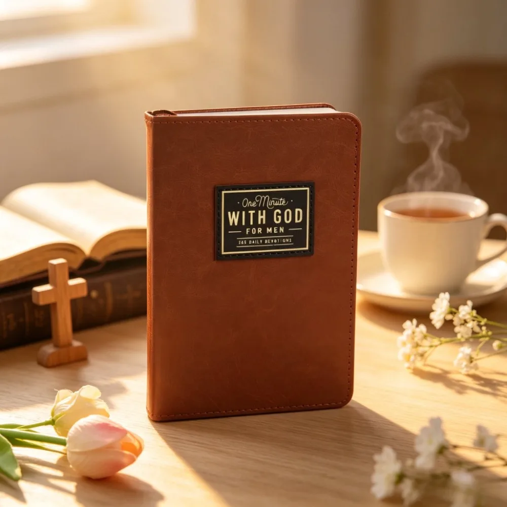 Un minute avec Dieu pour hommes : 365 dévotions - Livre relié en similicuir marron FlexCove - Lectures quotidiennes inspirantes pour hommes