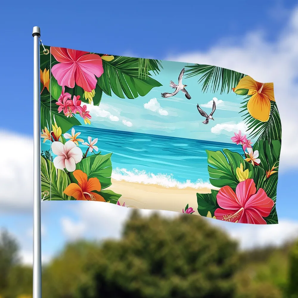 Tropical Beach Garden Flag Hawaii Aloha Scenery Outdoor Polyester House Banner Decor