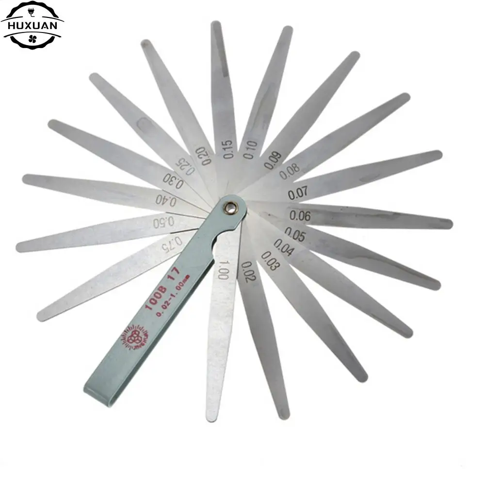 Herramientas de medición de acero de 0,02 a 1mm, 17 cuchillas, espesor de bujía, Gap, métrico de relleno, Feeler Gauge, 100mm