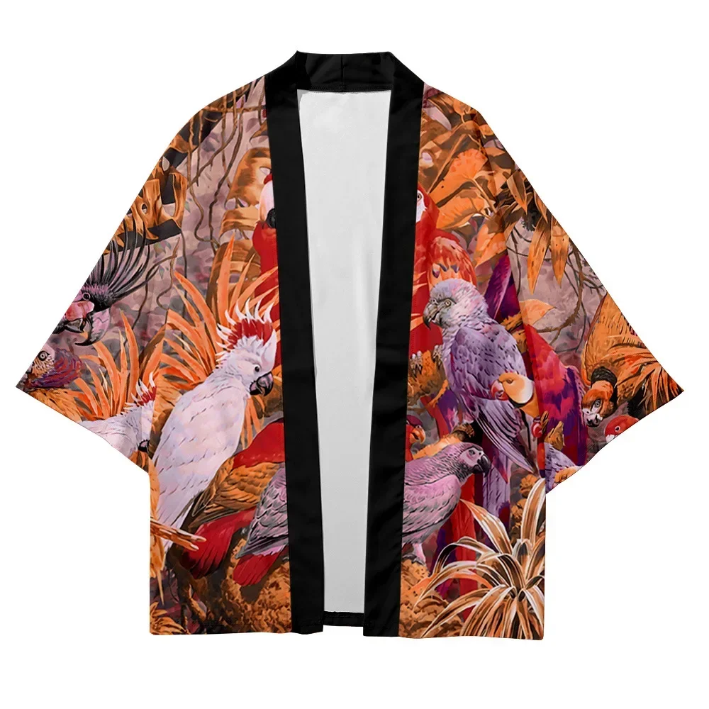 Summer Parrot Print Kimono Cosplay camicia hawaiana Unisex Beach Tops Fashion Yukata accappatoio Kimono sciolto Trendy Haori Outwear