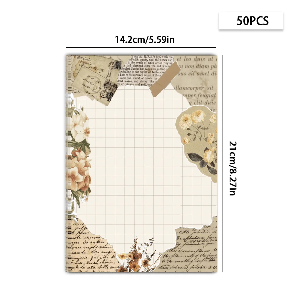 50 Sheets, Vintage Magazine Puzzle-themed Writing Paper, Lined, Glue-free, Perfect For Notebooks, Memos, And Stickers
