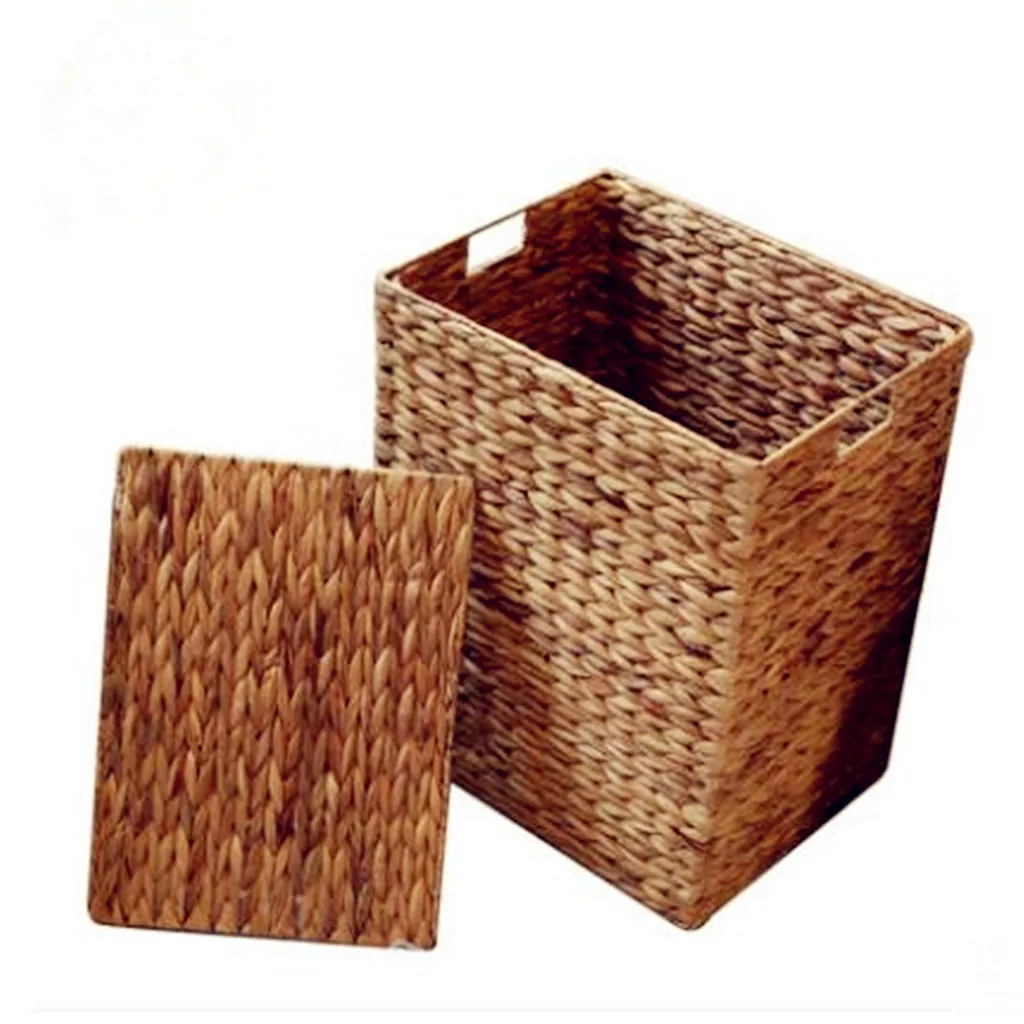 

Natural Straw Storage Basket with Lid, Large Capacity, Environmentally Friendly, Dirty, Durable, Clothes