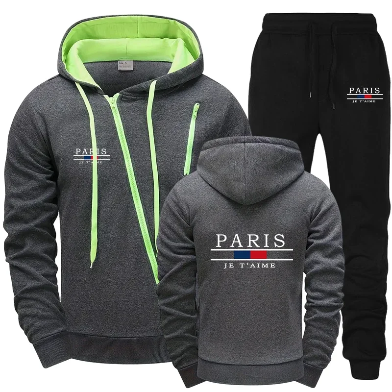 

Versatile Autumn Winter Hoodie Comfort Single Sweatshirt Top Pants Men Diagonal Zipper Jacket Casual Jogging Sport Fashion Daily