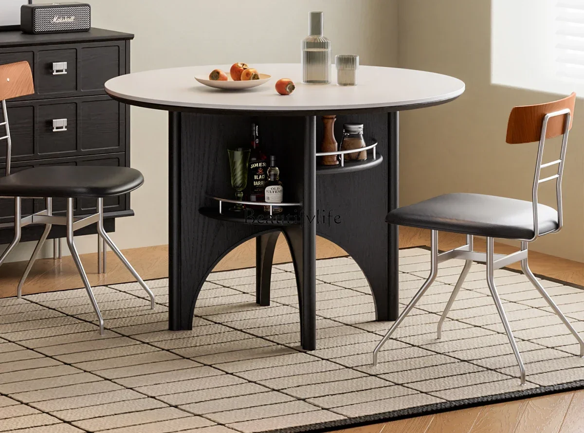 

ls 04Medieval rock slab dining table Solid wood retro French round dining table Modern simplicity