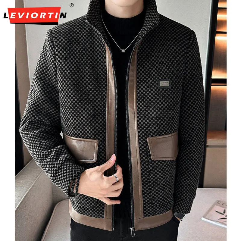 

2023 Autumn/Winter Men's Chenille Plus Cotton Thickened and Warm Middle aged Fashion Checkered Business Casual Jacket Coat