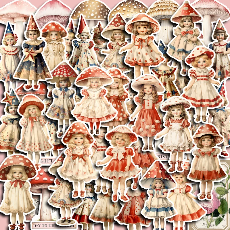 50pcs/bag European and American retro children\'s Lolita mushroom girl DIY scrapbook photo album journal Happy Plan decoration