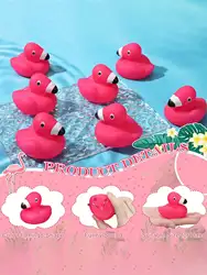 10szt Flamingo Rubber Ducks Mini Rubber Ducks Pink Flamingos Bath Toy Floating Squeak Toy Shower Party Gifts Cake Decorations