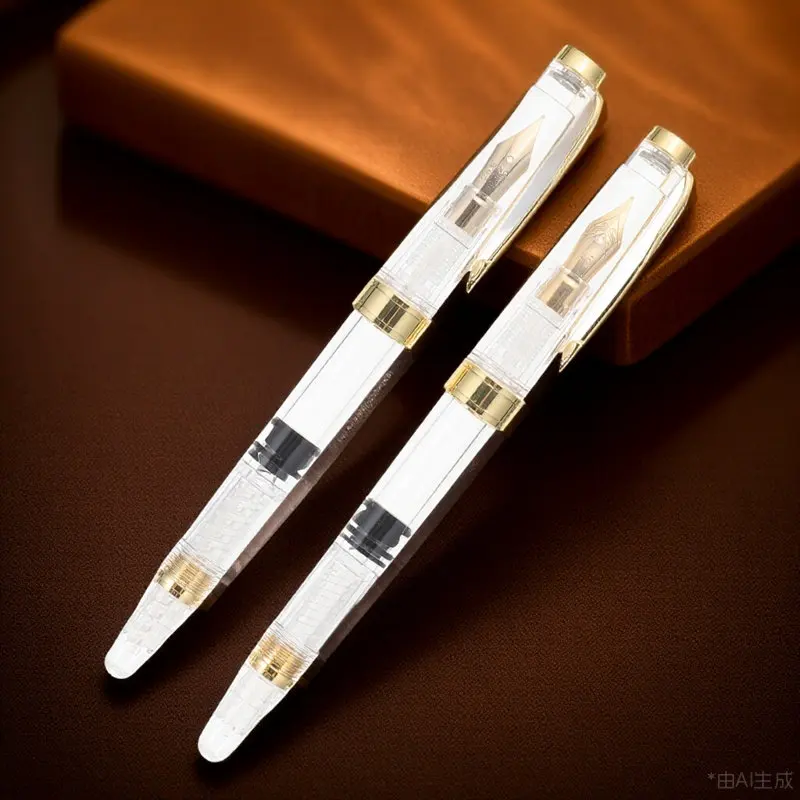 

2Pcs Elegant Transparent Piston Fountain Pens Refillable Smooth Flow Liquid Ink Fountain Pens for Students Writers Calligraphy