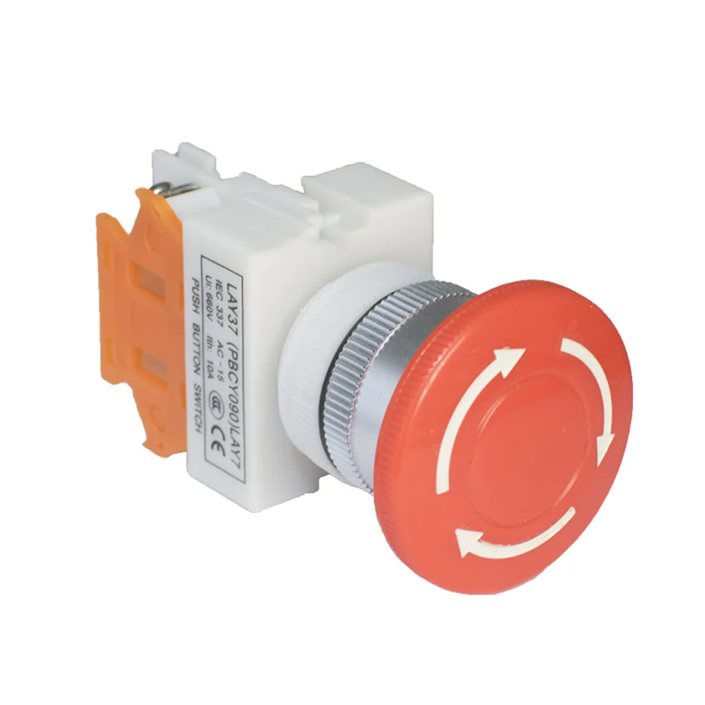 22mm Red Mushroom Stop Push Button Switch LA37 Y090 LAY7 Normally Closed For Machine Control Panel Safety Lock