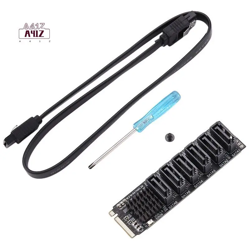 A41Z-M.2 MKEY PCI-E Riser Card M.2 NVME To SATA3.0 PCIE To SATA 6Gpbsx6-Port Expansion Card ASM1166 Support PM Function