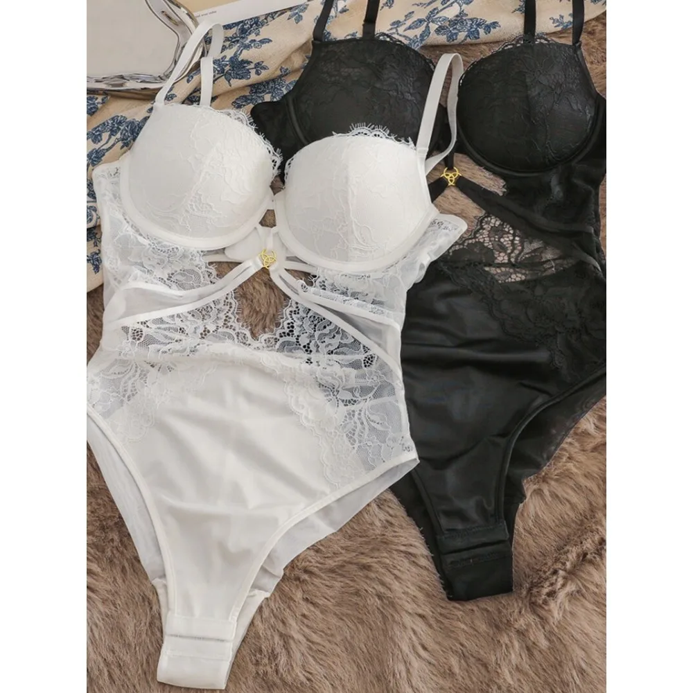 BANERDANNNI New sexy lace one-piece underwear gathers and collects breast-adjusted anti-sagging bra set, perspective women 32-38