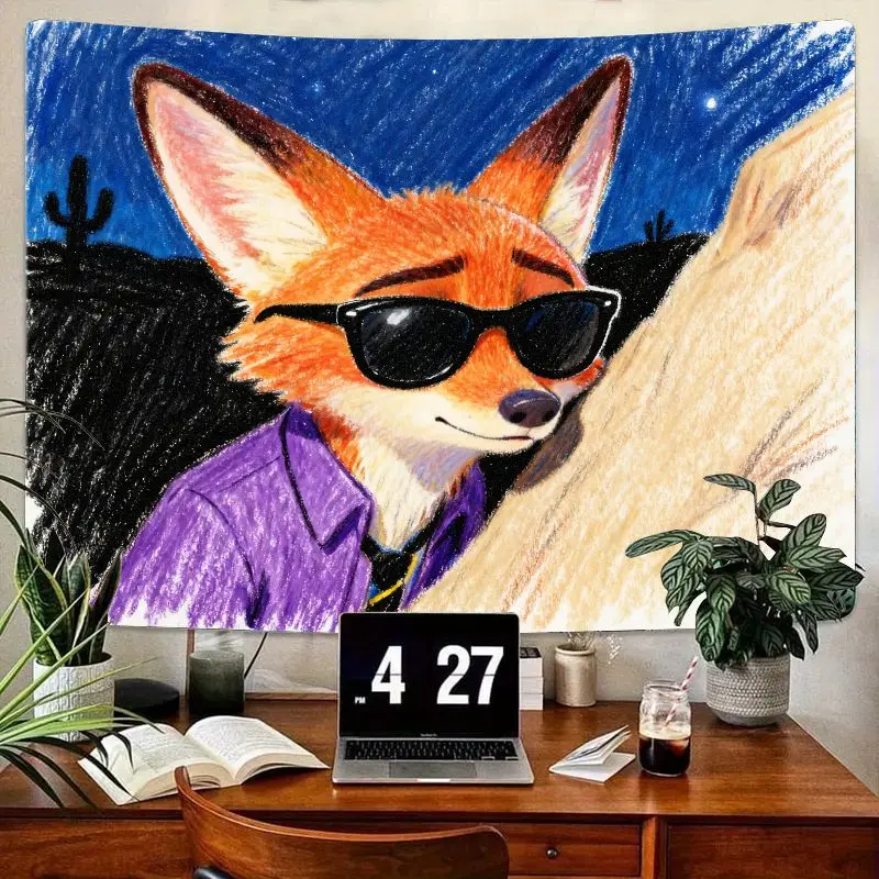 

1 шт. Zootopia Nick Wilde Fox с солнцезащитными очками, гобелен, современный мультяшный эстетический настенный художественный декор для спальни, гостиной, общежития, подарок f