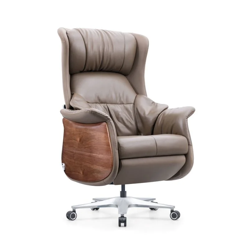 ig-Modern Ergonomic Office Chair with Genuine Leather Seat Comfortable Ventilated Heating Massage Footrest Reclining Design-
