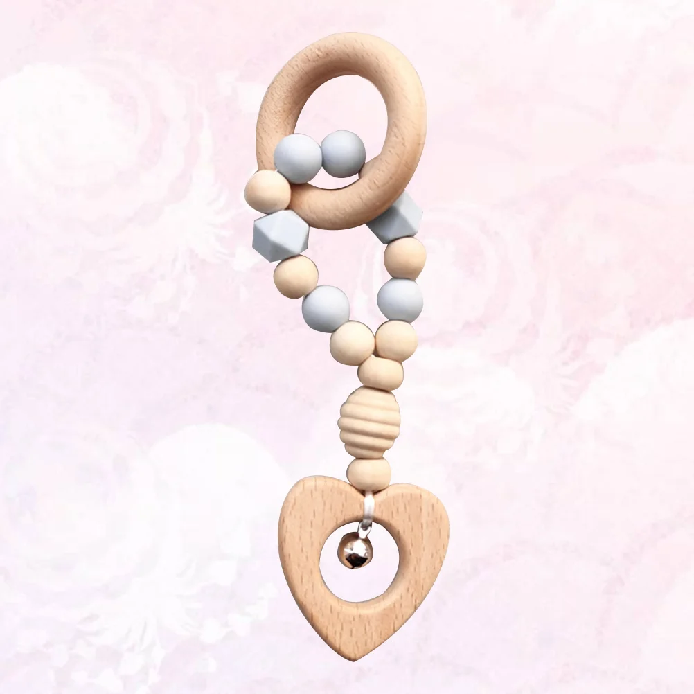 Sonajero mordedor para bebé, colgante de cuentas de madera de silicona, cadena Molar, sonajero educativo para bebés, niños pequeños, recién nacidos, mano sensorial azul