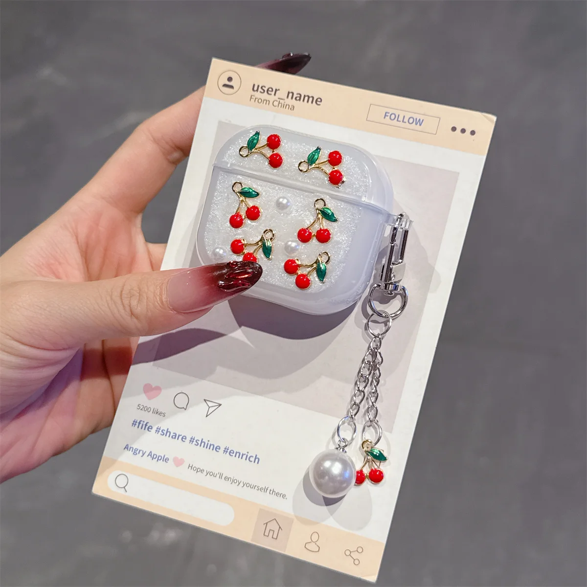 حافظة براعم أذن بتصميم كرز لؤلؤي ثلاثي الأبعاد إبداعي لطيف لأجهزة Apple Airpods Pro 2 مع سلسلة مفاتيح، غطاء سماعة الرأس لأجهزة Airpods 4 3 2 1