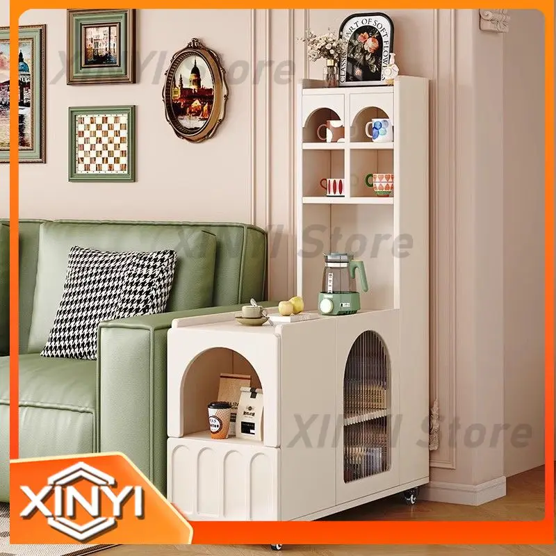 Rotating Side Table for Sofa Bed or Living Room Small Cream-Colored Movable Coffee Table Nightstand Corner Table Mini Storage