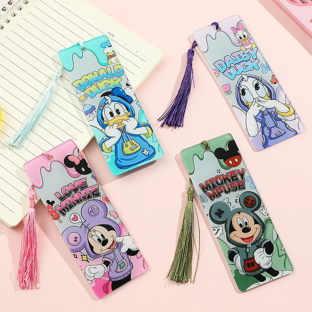 Cute Acrylic Donald Duck Mickey Minnie Bookmark Cartoon Tassels Page Mark Bookmark for Boys Girls Anime Peripheral Stationery