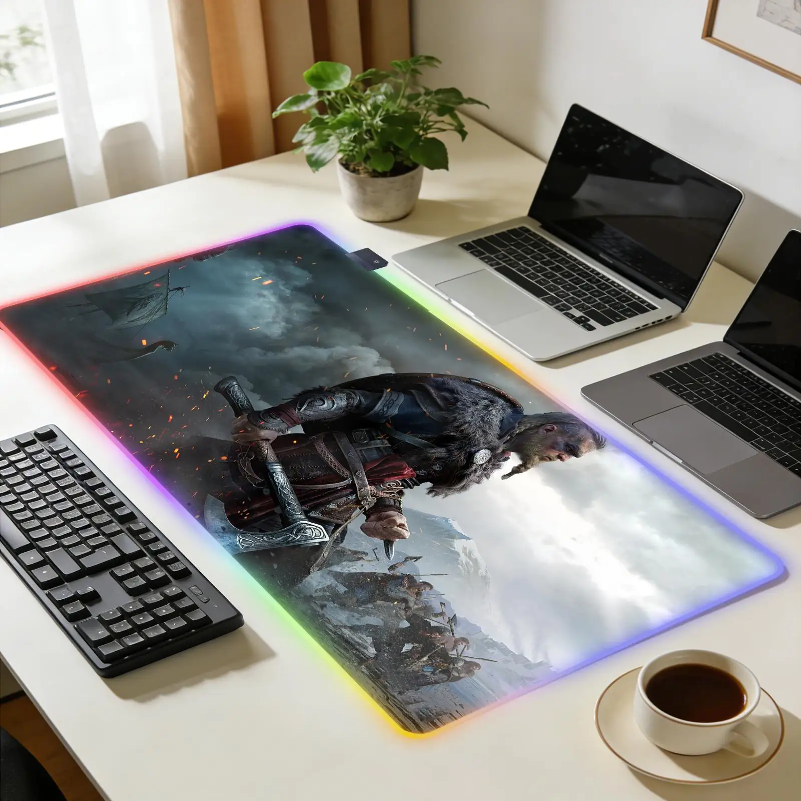 A-Assassin's Creed Valhalla New RGB Computer Home Mousepad XXL Desk Mats Natural Rubber Office Anti Slip Gaming Accessories pad