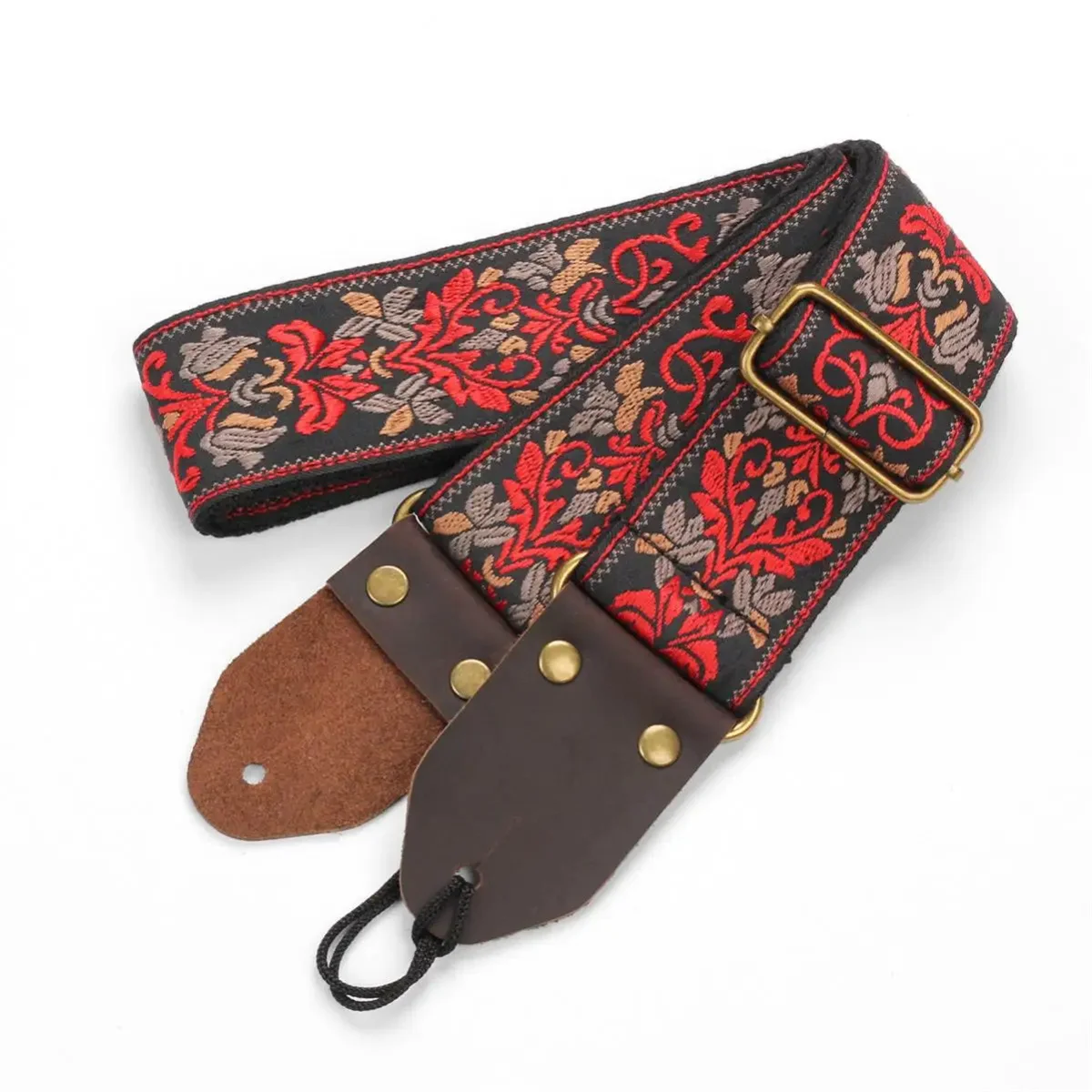 

Vintage Flowers Guitar Strap Adjustable Embroidered Shoulder Strap Bohemia Style for Bass/Electric/ Acoustic Guitar