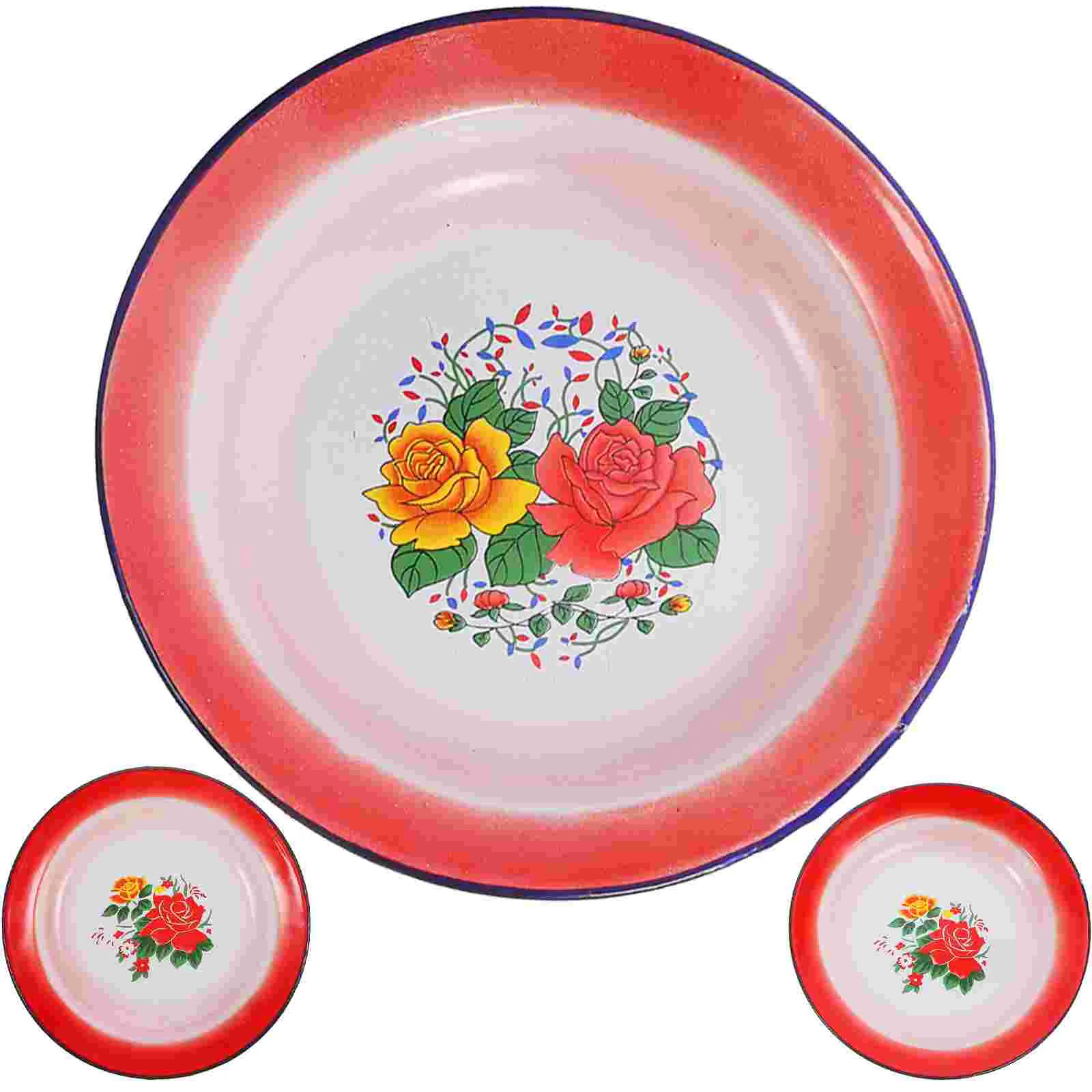 

3 Pcs Enamel Plate Food Serving Dish Snack Plates Fruit Container Salad Vintage