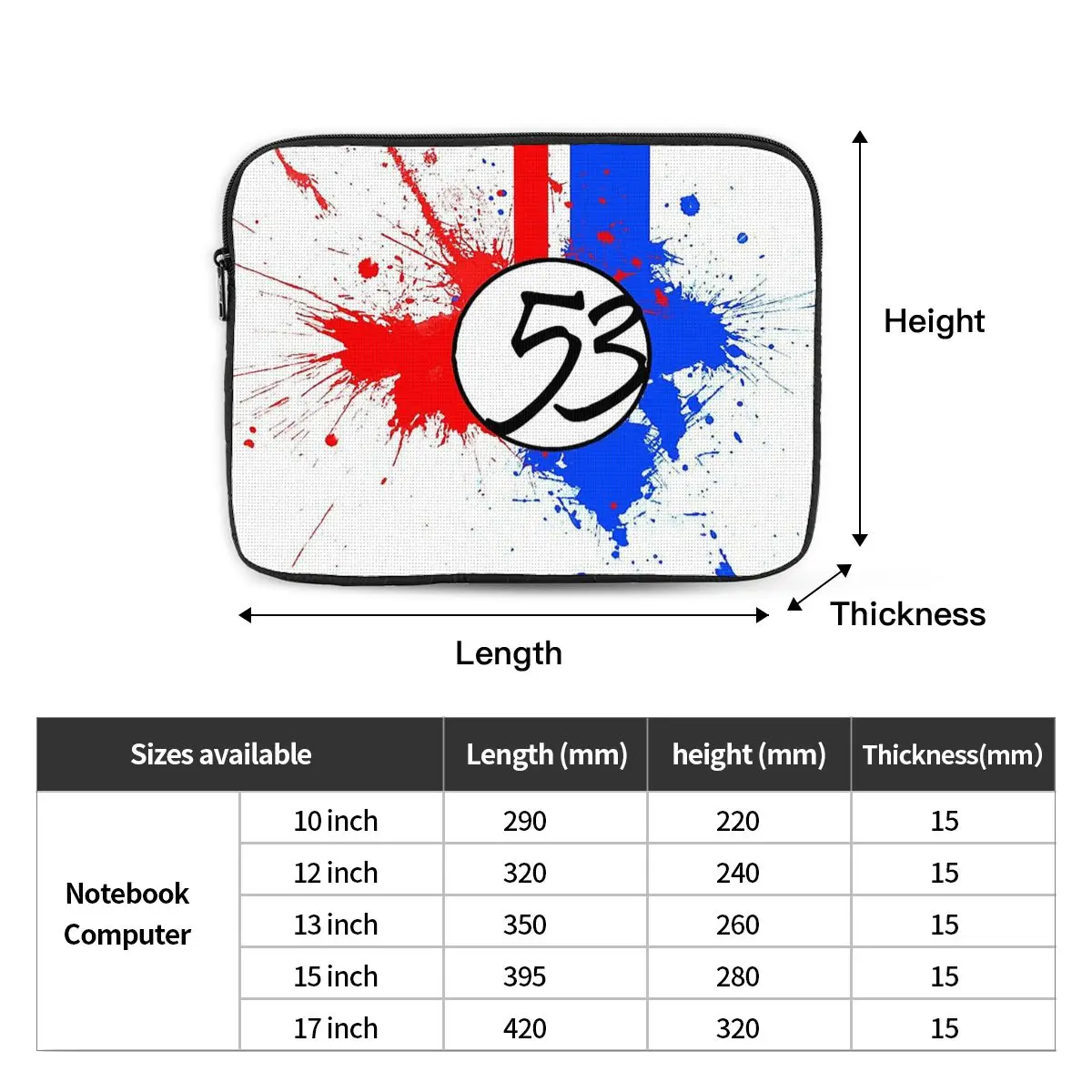 Herbie Number 53 Notebook Laptop Bag Case Pouch 10 12 13 15 17 Inch Notebook Sleeve Cover Bag Tablet Shockproof Case Bag