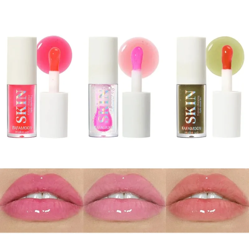 Jelly Moisturizing Lip Oil Colorful Changing Lip Gloss Nutritious Liquid Lipstick Makeup Big Balm Brush Lip Care Korean Cosmetic