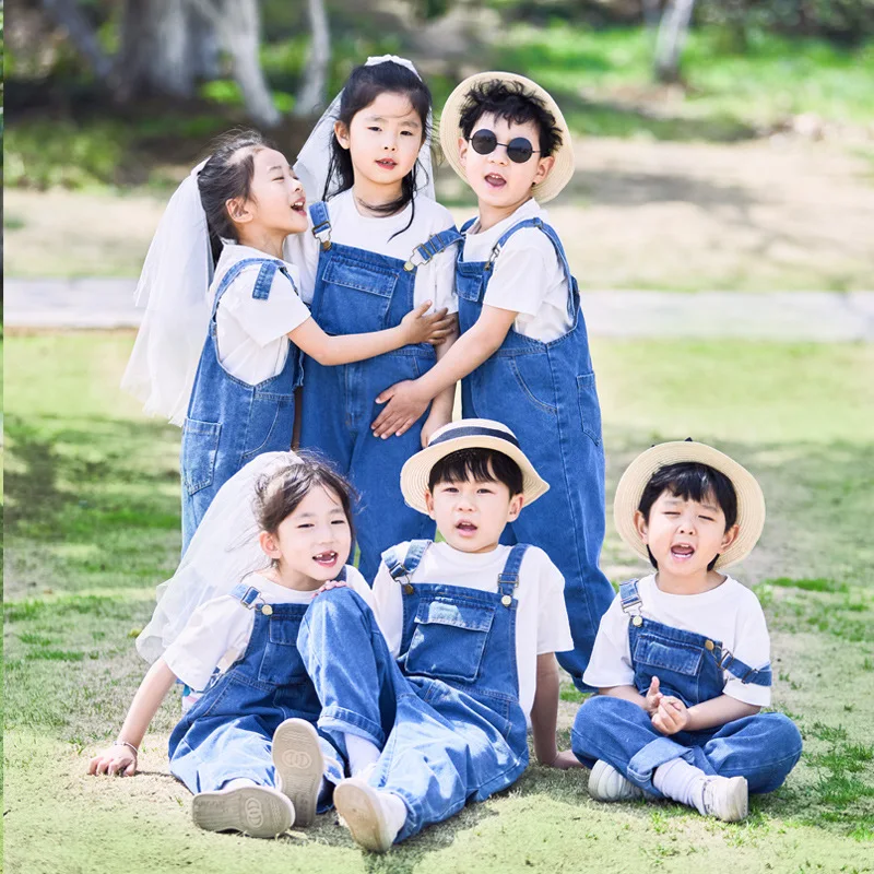 

Teenager Girls Denim Overalls Summer Sleeveless Solid Color Jumpsuit Bib Long Jeans with Pockets