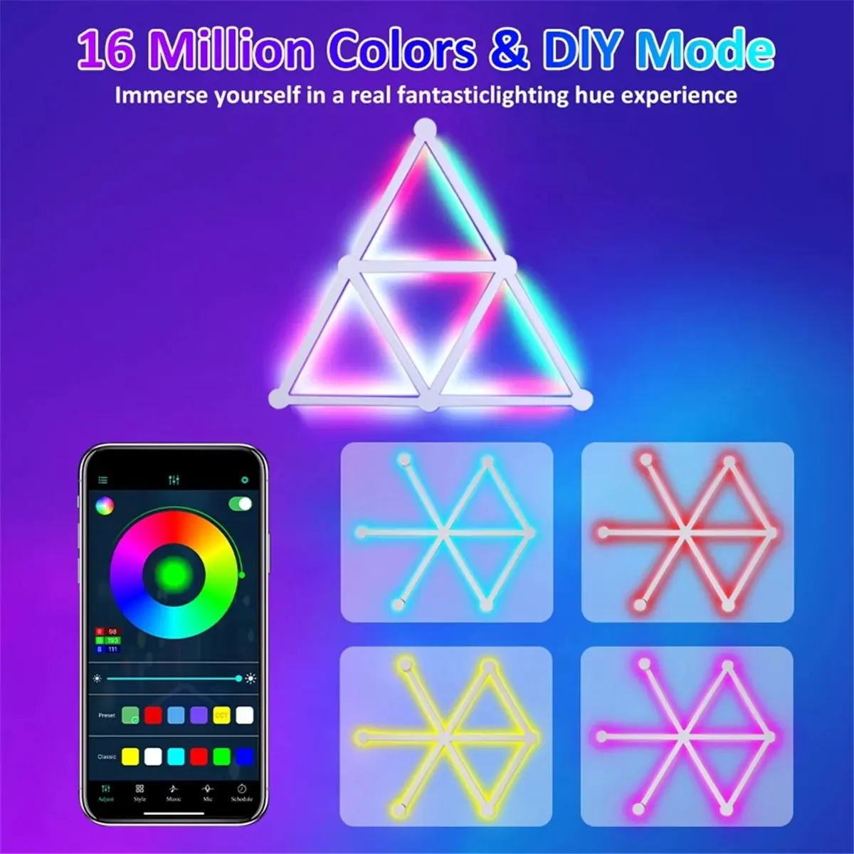 

Светодиодные RGB-панели A73T USB Smart Wall Light, 16 миллионов цветов, с регулировкой яркости, синхронизация с музыкой, для домашнего декора, DIY