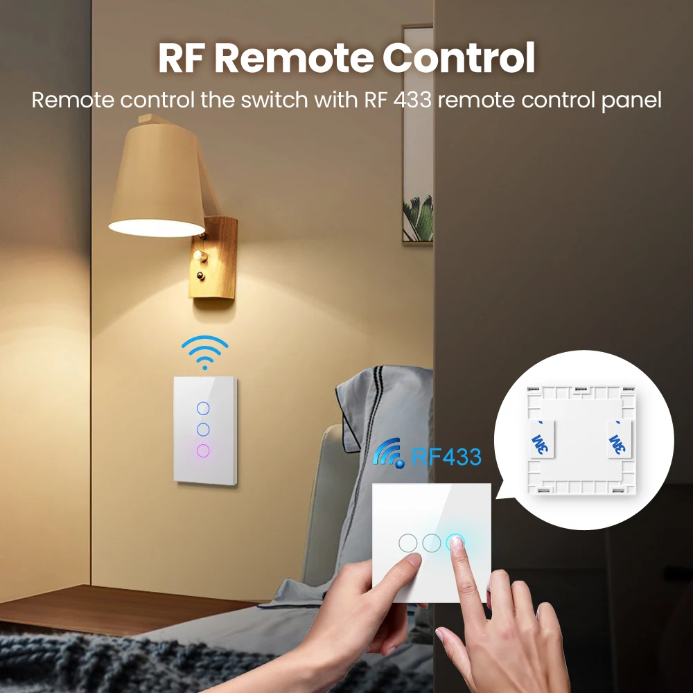 AVATTO Tuya WiFi Smart Touch Light Switch RF433 No Neutral Wire Smart Life App Remote Control Support Alexa Google Home