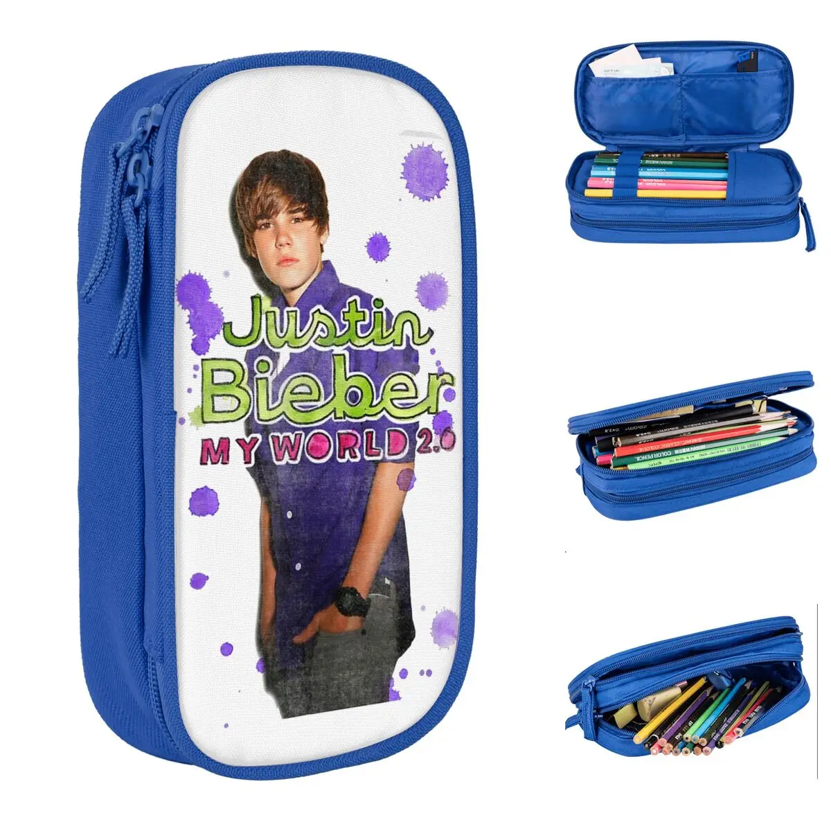 Fun Justin Bieber My World Pencil Case Pencilcases Pen for Student Large Storage Bag School Supplies Gift Stationery