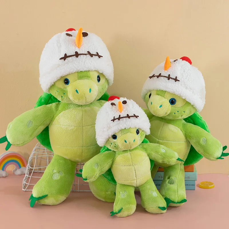 Cute Green Turtle Plush Toy with Snowman Hat Soft Fluffy Stuffed Animal Doll Holiday Home Ornament Birthday Gift for Kids