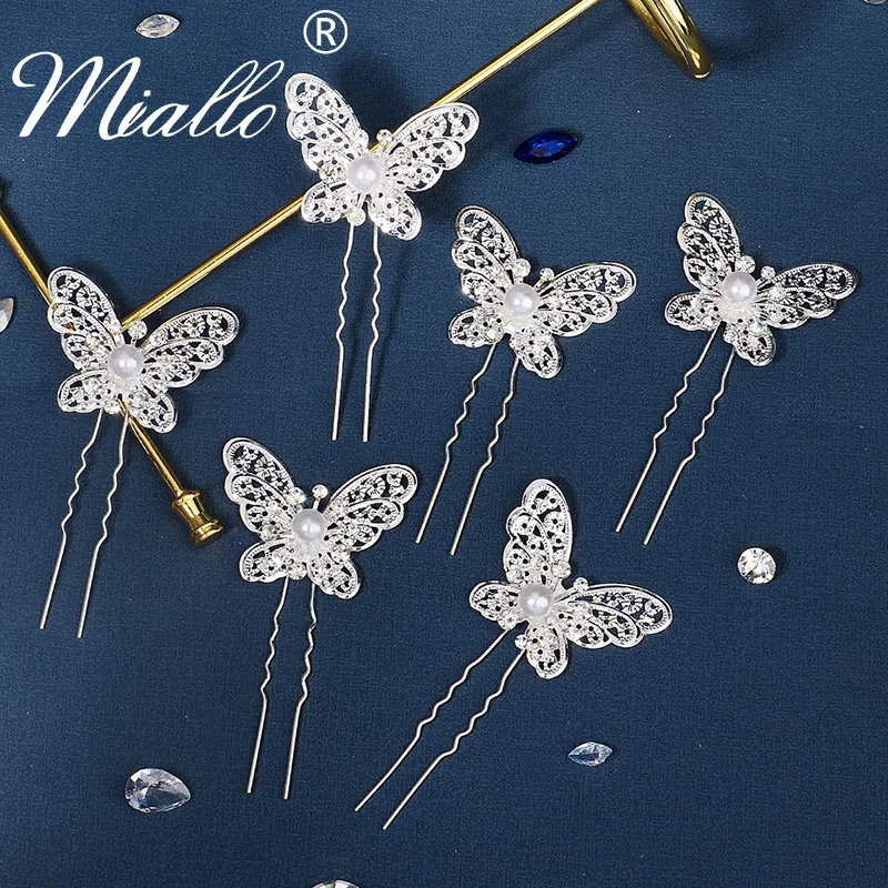 Bridal Wedding Hair Accessories Rhinestone Butterfly Hair Forks Clips Pins for Women Hairpins Party Bride Headpiece Bridesmaid