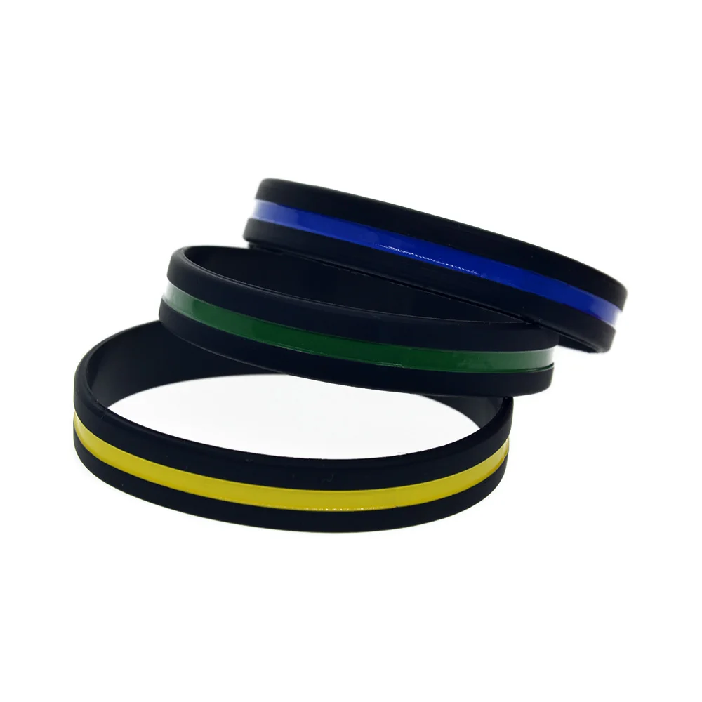 50 Stück, Armband aus Silikonkautschuk mit geprägtem Logo, in den Farben Gelb, Grün, Rot und Blau, Unisex-Design, Erwachsenengröße. – Detail 1