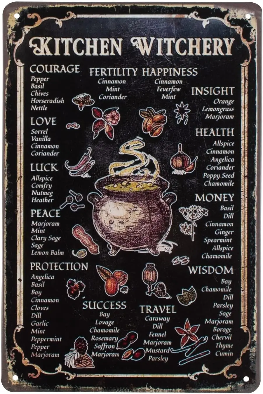 Kitchen Witchery Metal Decor Rustic Antique Decorations Witches Magic Knowledge Kitchen For Home HappinessTin Signs  Blac