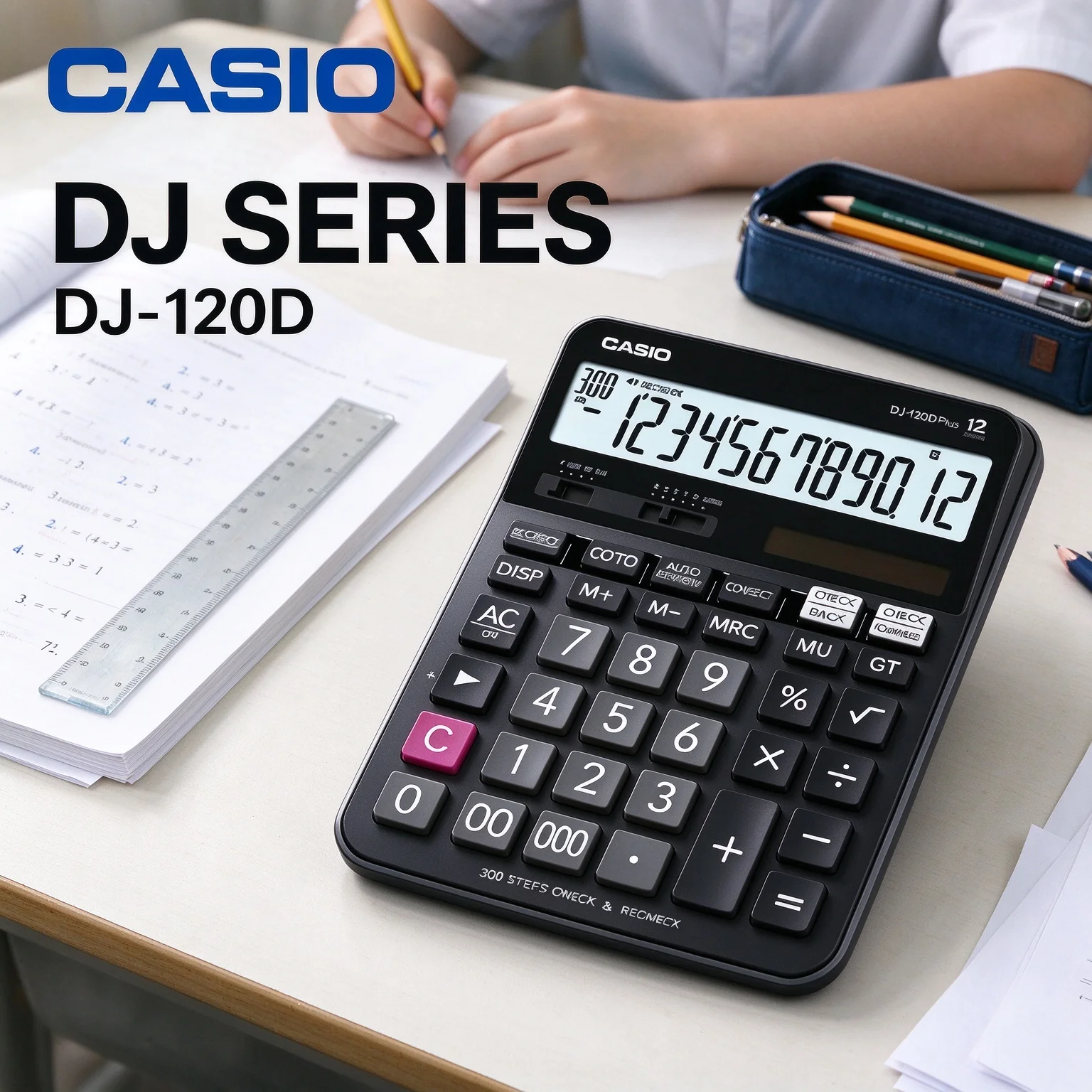 Casio DJ-120D Financial Calculator Solar Dual Power Large LCD Desktop Type for Office Student Cashier Work