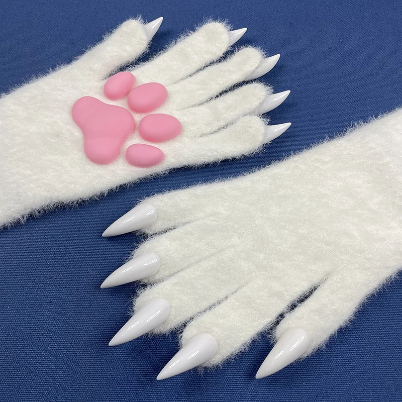 Faux Fur Animal Paw Gloves Furry Cat Claw Gloves Plush Animal Paws Mittens Halloween Cosplay Costume Accessories