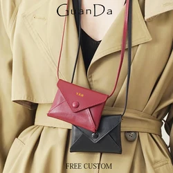 Luxury Envelope Cross-body Bag Girls Lady Custom Name Korean Lipstick Bag Fashion Genuine Leather Woman Card Wallet Coin Purse