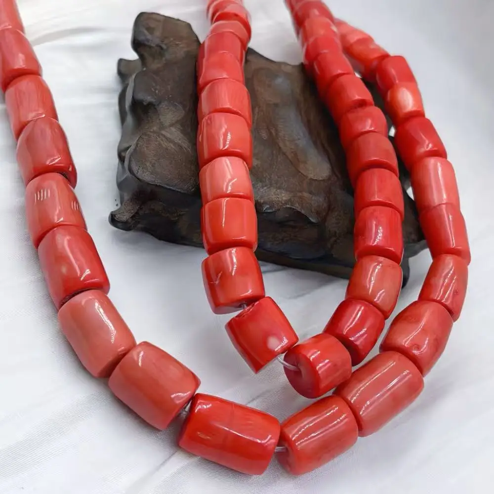 

14-17mm Long Short Column Jewelry Making Genuine Natural Orange Sea Bamboo Coral Beads 15"