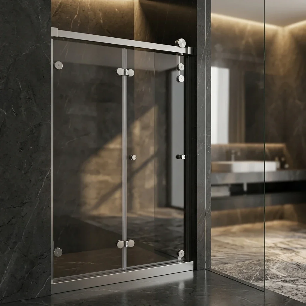 Flexible Folding Door Hardware Kit Easy Installation Set with Upper Tube Bottom Track for Small Bathroom Space 850-1500mm