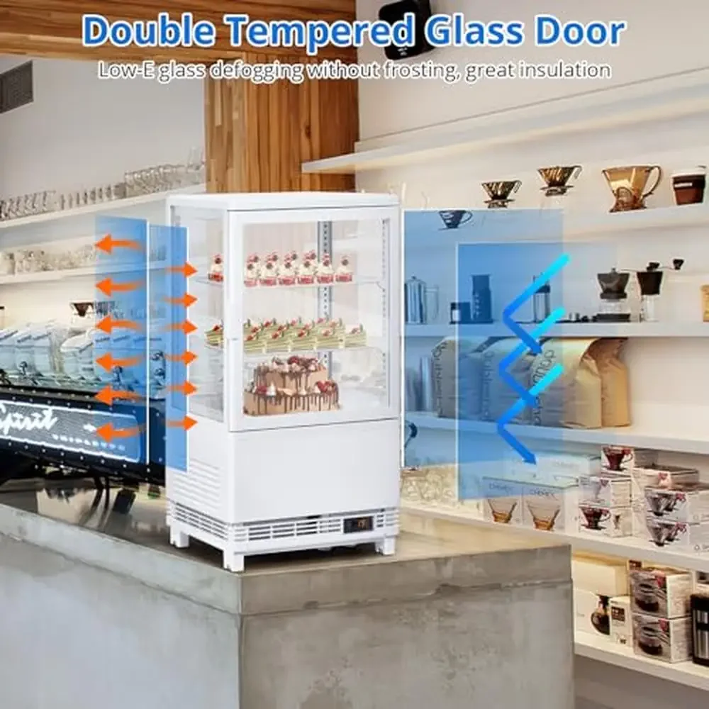 ตู้แช่แสดงสินค้าแบบประตูเดียวสำหรับขนมอบ พร้อมไฟ LED และกระจกสองชั้นเพื่อรักษาความสด