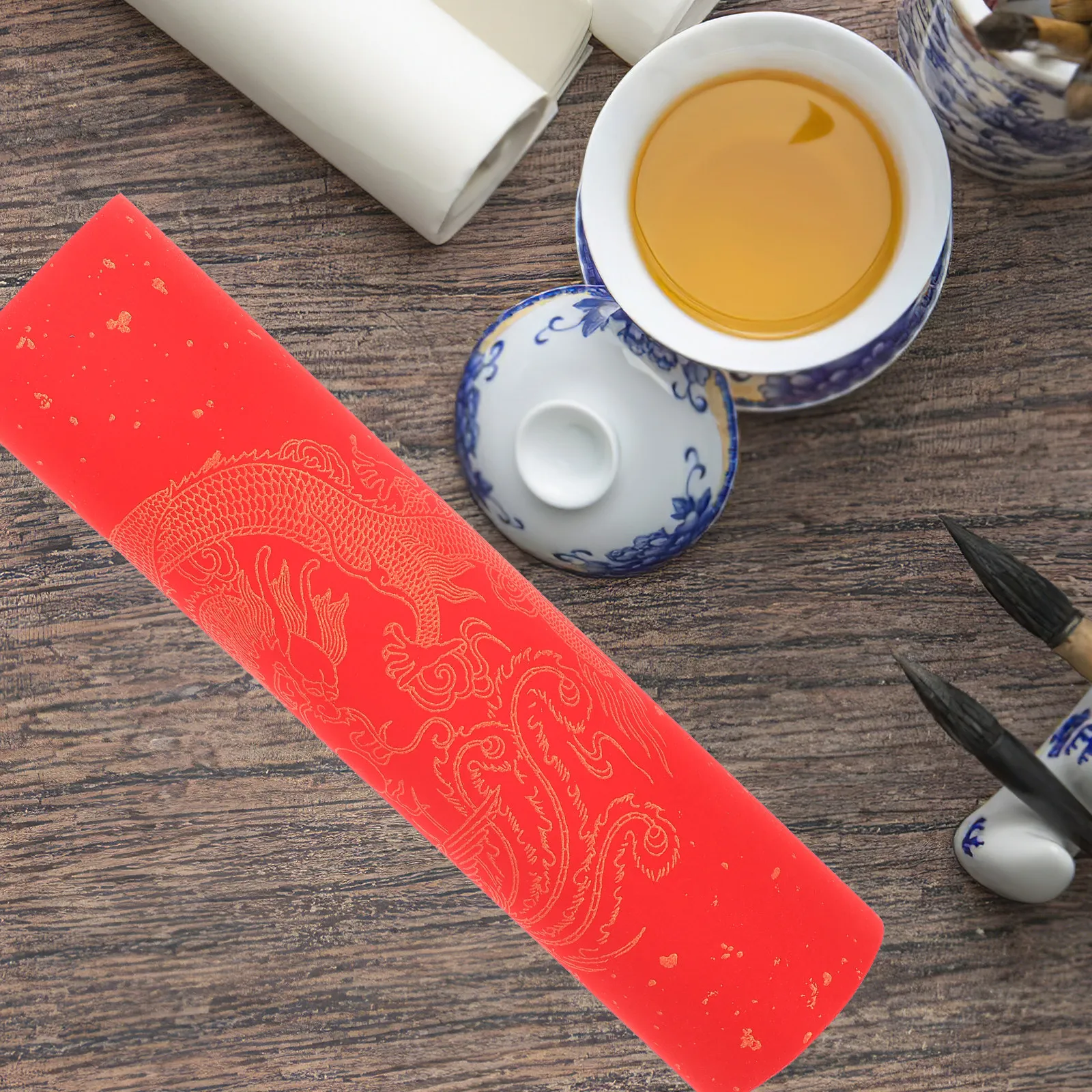 1 Roll Dragon Phoenix Patterned Red Paper for Chinese Calligraphy Writing New Year Party Festival Decorative Blank Paper Easy