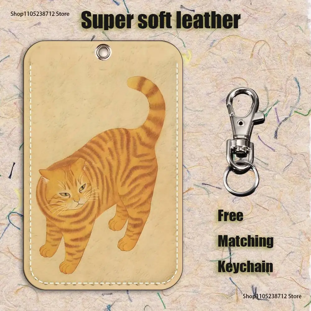 اليابانية خمر القط نمط 1 قطعة بو الجلود حامل البطاقة المفاتيح حلقة رئيسية قفل الباب الوصول العلامات بطاقة الهوية حالة المفاتيح بطاقة #5
