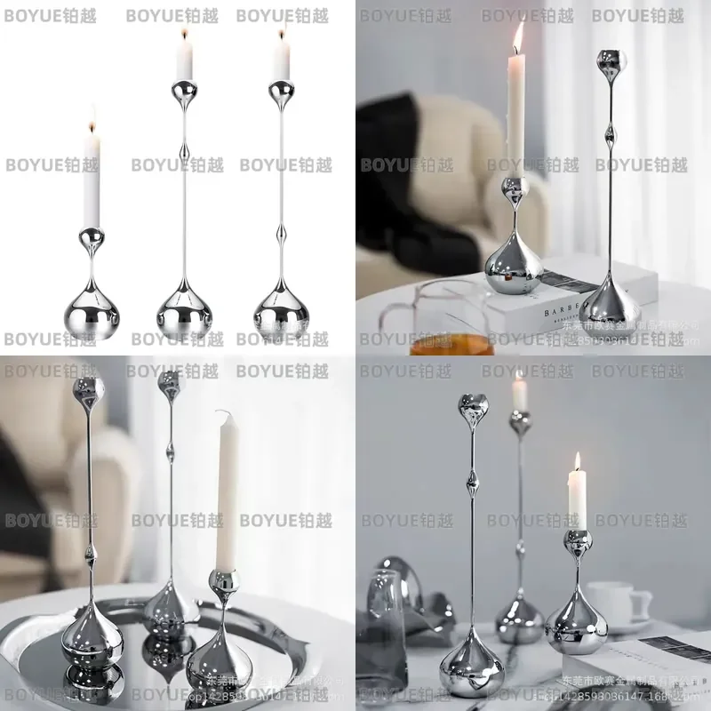 Retro Stainless Steel Water Drop Candle Holder Hand Polished Ornament for Home Dining Table Decor Holiday Gift Centerpiece