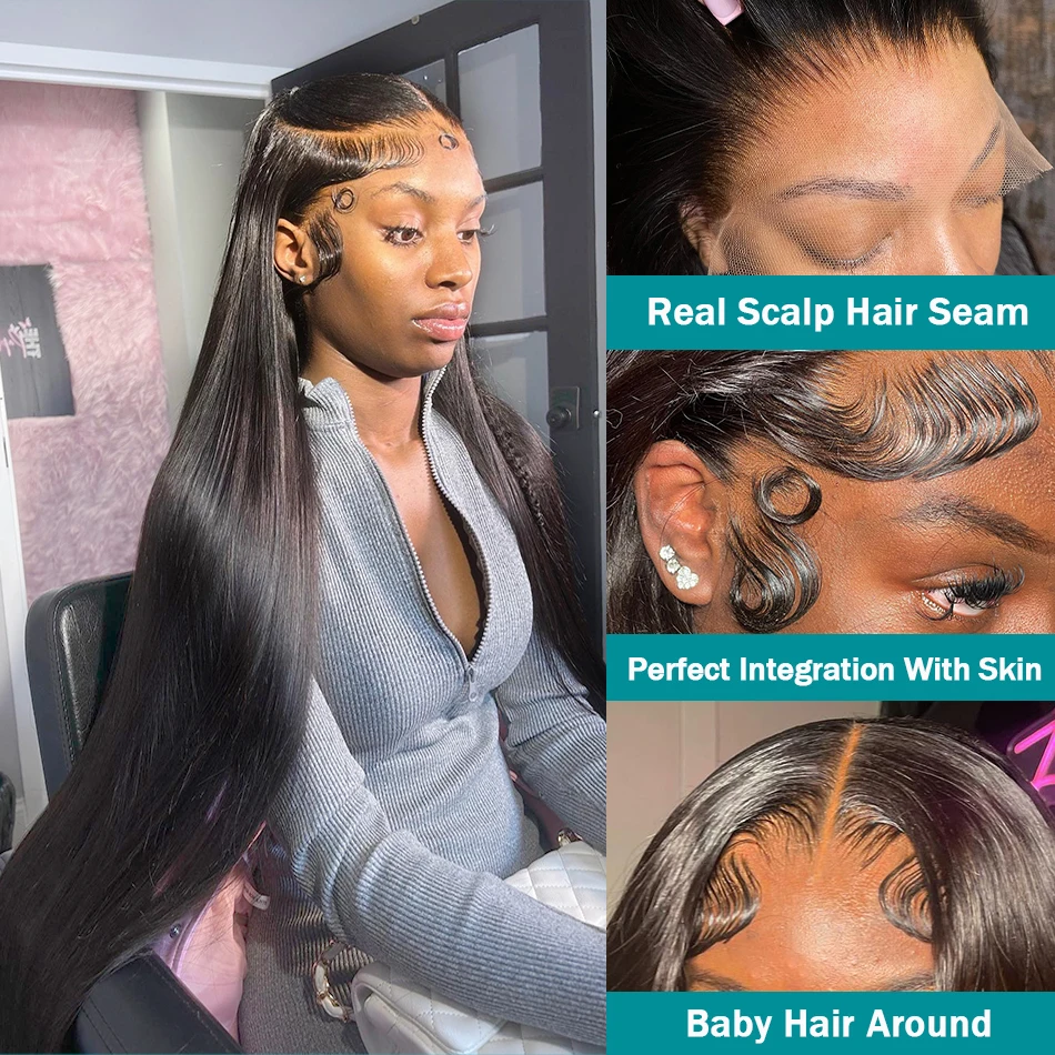 Perucas Diretas Lace Front para Mulheres Negras, Cabelo Humano, Perucas Lace Frontal Transparente HD, Peruca de Fechamento, 13x6