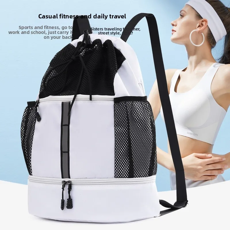 Women Dry Wet Separation Swim Gym Bag Large Capacity Drawstring Backpack Oxford Basketball Travel Bag