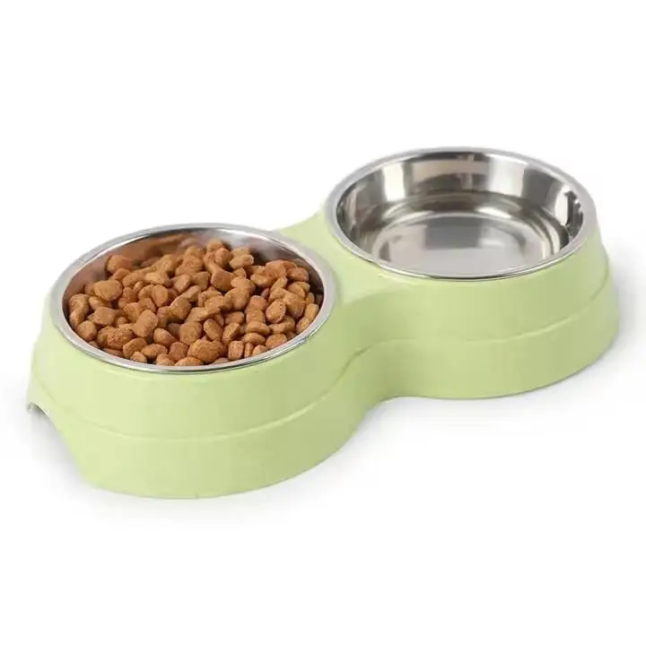 Dual Pet Bowl Stainless Steel Double Bowls Dogs Cats Drinking Feeding Supplies Accessories Dish Food Water Feeder Bowls