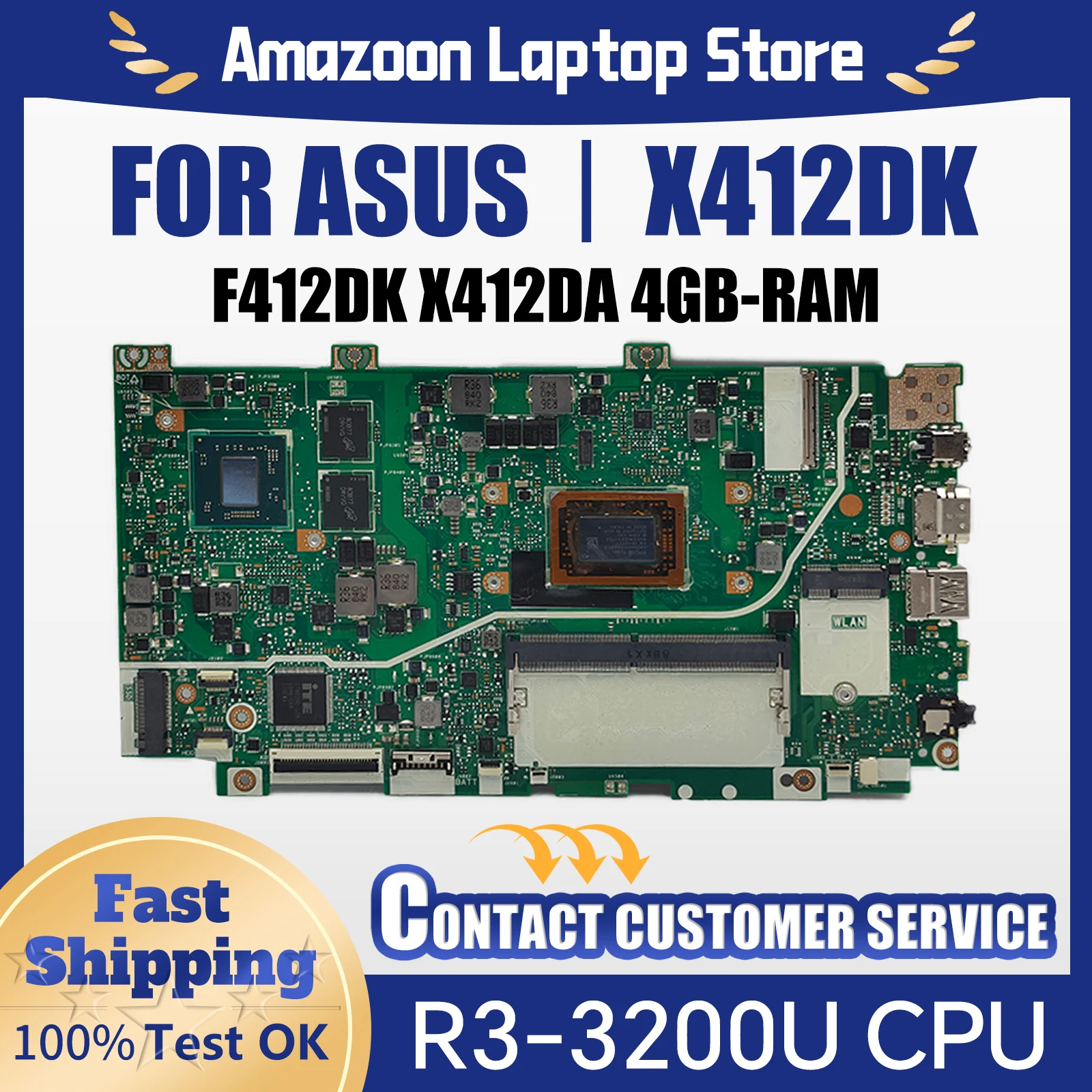 X412DK Mainboard For ASUS R412DA F412DA A412DA A412DK F412DK X412DA Laptop Motherboard R3-3200U 4GB/RAM V2G