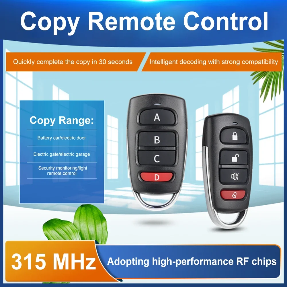 315MHz/433MHz 복제 원격 제어 범용 키 복사기 교체 거리 제어 자동 도어 용 고정 학습 코드